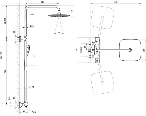Душевая стойка с термостатическим смесителем и ручным душем TD F 091.20/150 черный X070160