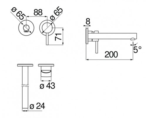 LV00499/1CR LIVE смеситель для раковины из стены на 2 отверстия LV00499/1CR