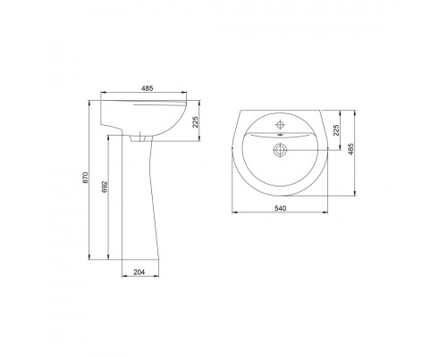 131112S0011B0 Умывальник Соната с переливом белый 540х485 1.3111.2.S00.11B.0