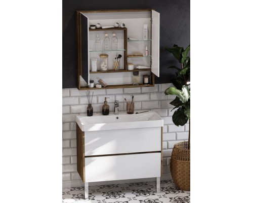 1A252302SDZ90 Зеркальный шкаф Сканди 90 Белый/Дуб Рустикальный 1A252302SDZ90