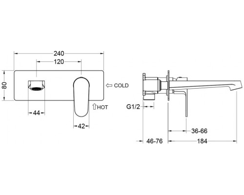 AQ1213CR ОБЕРОН смеситель для раковины настенный (внешняя и скрытая часть) AQ1213CR