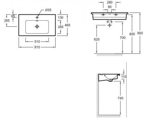 Vox EXAE112-00 Подвесная раковина-столешница 80 х 46 см, Для самостоятельной установки EXAE112-00