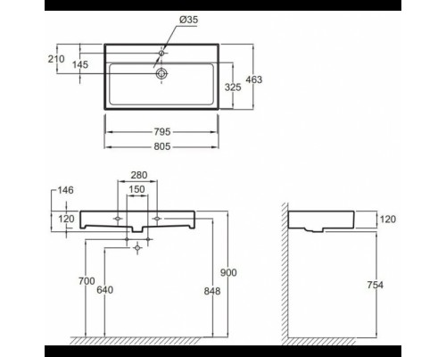 EXBI112-00 VIVIENNE Керамическая раковина 80х46 см, белая EXBI112-00