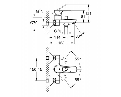 23602001 BauLoop Смеситель для ванны наружный хром 23602001
