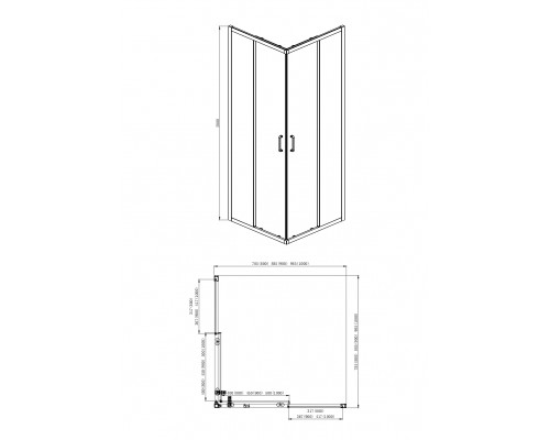 AQ ARI KV 09020CH Душевой уголок квадратный, двери раздвижные 900x900x2000 профиль хром, стекло прозрачное AQ ARI KV 09020CH