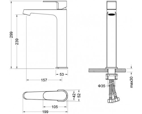AQ1204CR ОБЕРОН смеситель для раковины высокий 240, без донного клапана AQ1204CR