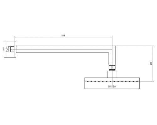 102145031C1EX TIERA квадратный верхний душ с держателем 200x200 мм матовый черный 102145031C1EX