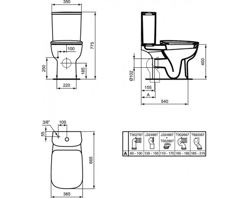T283401 ESEDRA Напольный унитаз для монтажа с бачком, глубокий смыв, сидение и крышка заказывается дополнительно T283401