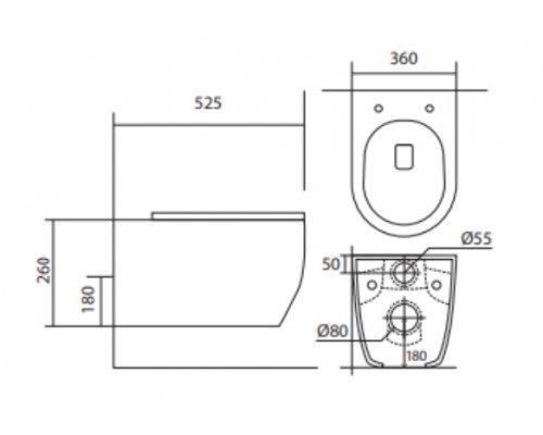 AQ1106L-00 ЕВРОПА Унитаз подвесной безободковый 525360260мм, тонкое сиденье с механизмом плавного закрывания, крепеж AQ1106L-00