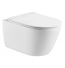 AQ1365T-00 ОБЕРОН Унитаз подвесной безободковый 531360344мм смыв TORNADO, тонкое сиденье с механизмом плавного закрывания, крепеж AQ1365T-00