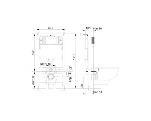 Set AQUATEK КЛАССИК (рама AQUATEK Standard INS-0000012 с звукоиз.прокладкой+крепеж KKI-0000002+кнопкаKDI-0000015+унитаз КЛАССИК AQ1111-00 с крышкой SET AQUATEK КЛАССИК-015 4в1