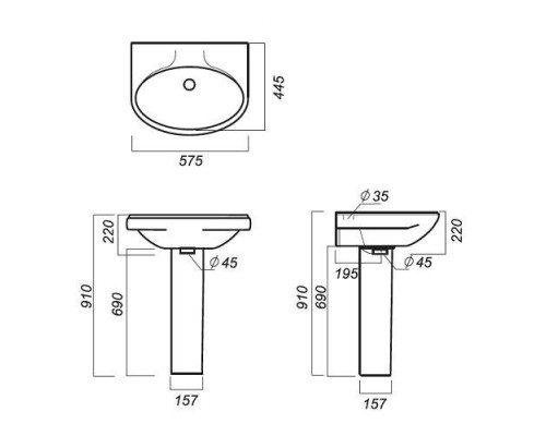 САМАРСКИЙ Умывальник (WB.PD/Samarsky/57-C/WHT.G/S1) WB.PD/Samarsky/57-C/WHT.G/S1