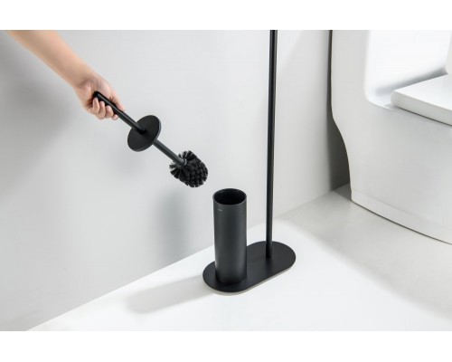 AQ4231MB ОБЕРОН держатель туалетной бумаги с ершиком напольный, матовый черный AQ4231MB