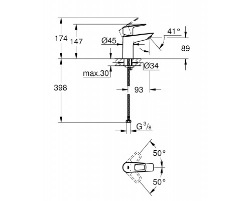 23337001 BauLoop New Смеситель для раковины без донного клапана, размер S, хром 23337001