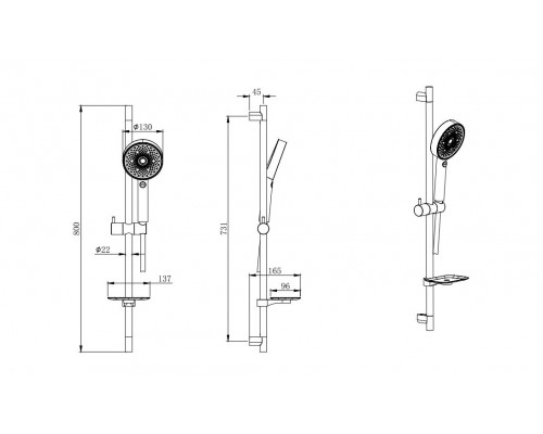 AQ2031MB ВЕГА душевой гарнитур 3jet 73см, матовый черный AQ2031MB