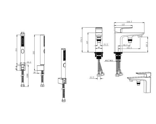 AQ1044MB ВЕГА смеситель врезной на борт ванны на 1 отв., матовый черный AQ1044MB