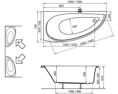Ванна AVOCADO 150 правая, белая CS01000000