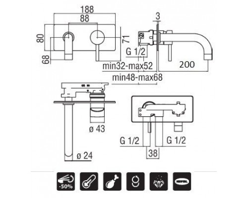 LV00198/1CR LIVE смеситель для раковины настенный LV00198/1CR