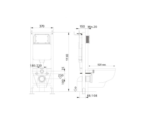 Set AQUATEK ЕВРОПА New-013 4в1 (рама AQUATEK INS-0000017+крепление KKI-0000002 +кнопка KDI-0000013 + унитаз AQ1106L-00+тонкое сиденье с механиз) Set AQUATEK ЕВРОПА New-013 4в1