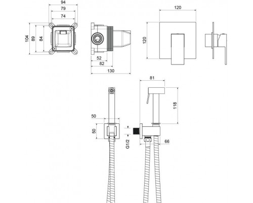 AQ1619CR ЛИБРА набор с гигиеническим душем (смеситель + гигиеническая лейка + шланг + шланговое подсоединение с держателем) AQ1619CR