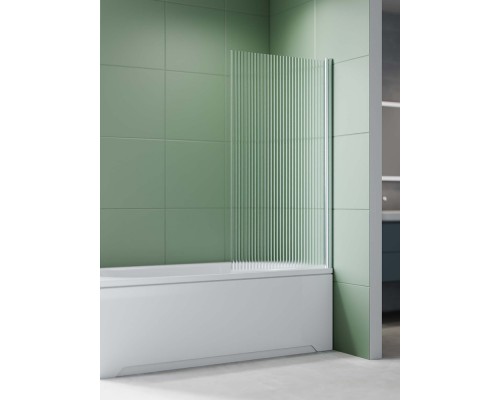 AQ.BS.080.2CH Шторка на ванну, одноэлементная, поворотная 800X1500 профиль хром, стекло прозрачное рифленое 6мм AQ.BS.080.2CH