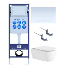 Set AQUATEK ЕВРОПА New-013 4в1 (рама AQUATEK INS-0000017+крепление KKI-0000002 +кнопка KDI-0000013 + унитаз AQ1106L-00+тонкое сиденье с механиз) Set AQUATEK ЕВРОПА New-013 4в1