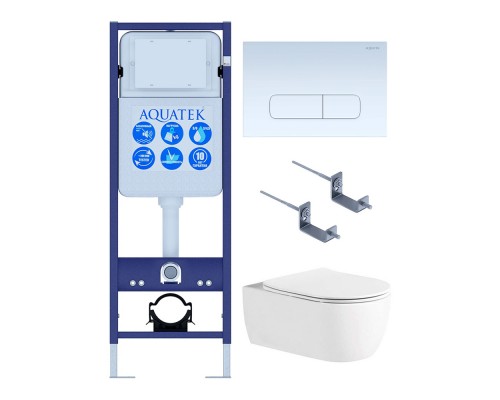 Set AQUATEK ЕВРОПА New-013 4в1 (рама AQUATEK INS-0000017+крепление KKI-0000002 +кнопка KDI-0000013 + унитаз AQ1106L-00+тонкое сиденье с механиз) Set AQUATEK ЕВРОПА New-013 4в1