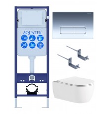 Set AQUATEK ЕВРОПА New-016 4в1 (рама AQUATEK INS-0000017+крепление KKI-0000002 +кнопка KDI-0000016 + унитаз AQ1106L-00+тонкое сиденье с механиз) Set AQUATEK ЕВРОПА New-016 4в1