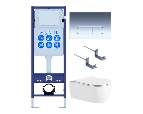 Set AQUATEK ЕВРОПА New-016 4в1 (рама AQUATEK INS-0000017+крепление KKI-0000002 +кнопка KDI-0000016 + унитаз AQ1106L-00+тонкое сиденье с механиз) Set AQUATEK ЕВРОПА New-016 4в1