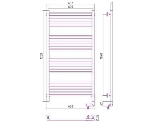 Сунержа Богема 2.0 Полотенцесушитель электр. 60x120h, прав., цвет: темн. титан муар 15-5205-1260