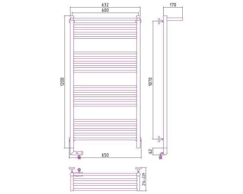 Сунержа Богема 2.0 Полотенцесушитель электрический 60x120h, лев., цвет: мат. черный 31-5206-1260