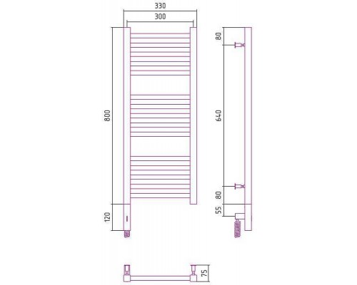 Сунержа Модус 3.0 Полотенцесушитель электрический 30x80h, лев., цвет: состар. латунь 051-5700-8030