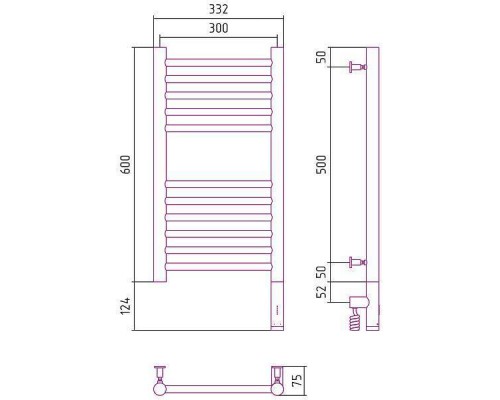 Сунержа Богема 3.0 Полотенцесушитель электрический 30x60h, прав., цвет: мат. шампань 022-5805-6030