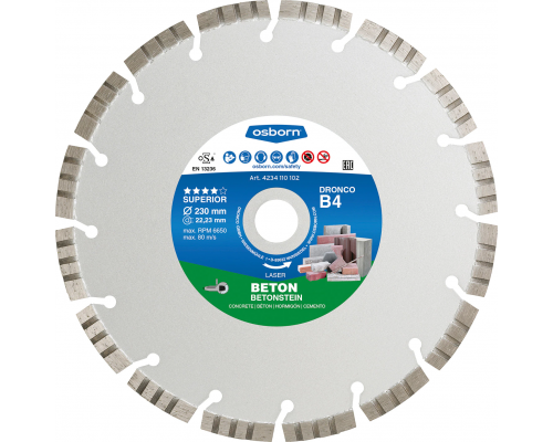 Алмазный сегментированный диск по бетону OSBORN Superior В4 230x2,4x22,23 (4234110)