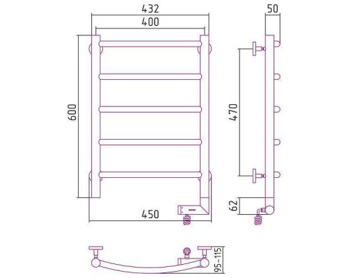 Сунержа Галант 2.0 Полотенцесушитель электрический 40x60h, прав., цвет: золото 03-5201-6040