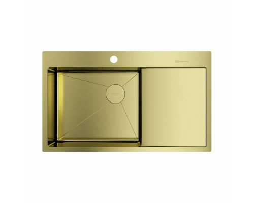 Мойка, OMOIKIRI, Akisame, шгв 860-510-200, отверстия для смесителя-1, чаша слева, цвет-светлое золото