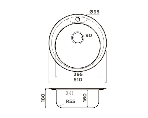 Omoikiri Asida 51-IN Кухонная мойка нерж. сталь 51x51 см, цвет: нержавеющая сталь 4993785