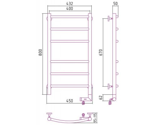 Сунержа Галант 2.0 Полотенцесушитель электрический 40x80h, прав., цвет: состар. латунь 051-5201-8040