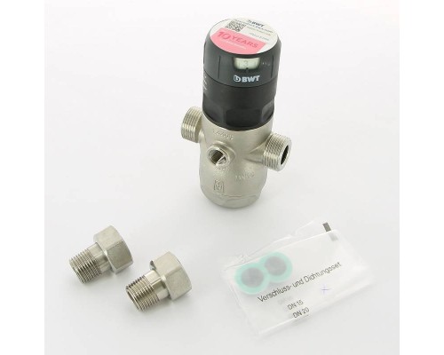 Редуктор давления BWT 1/2" 1.5-7 бар PN25 D1 Inox нерж. сталь, для г/в, стальная колба, с разъем. соед