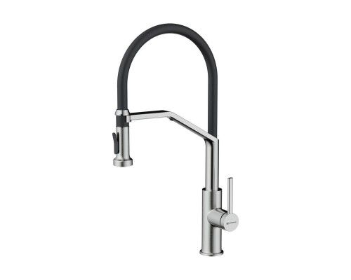 Omoikiri Makkari 2 Plus-SB-BN-BL Смеситель для кухни с выдв. изл. и подкл. фил., н. сталь/ч. 4994494