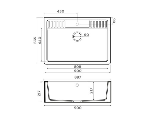 Omoikiri Kinokawa 90-GB Кухонная мойка Artceramic 90x63,5 см, цвет: графит 4993855