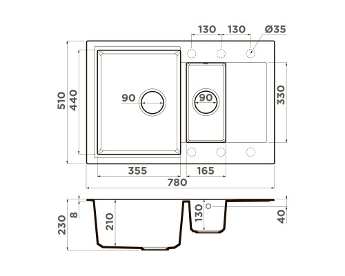 Omoikiri Daisen 78-2T-WH Кухонная мойка Tetogranit 78x51 см, цвет: белый 4993530