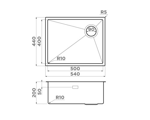 Omoikiri Taki 54-U/IF Side SF-LG Кухонная мойка нерж. сталь 54x44 см, цвет: светлое золото 4997092