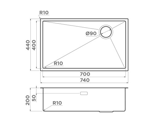 Omoikiri Taki 74-U/IF Side-GB Кухонная мойка нерж. сталь 74x44 см, цвет: графит 4993172