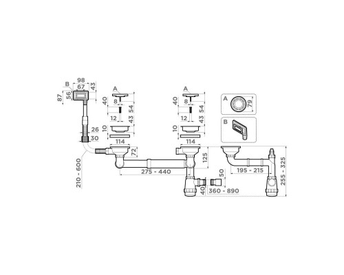 Omoikiri WK-1.5-UN-IN Арматура для полуторачашевых моек прямоуг. переливом цвет: нерж. сталь 4956778