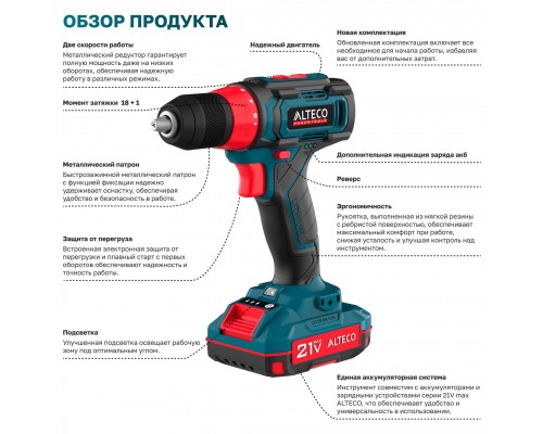 Шуруповерт ALTECO дрель аккумуляторная CD 21-35