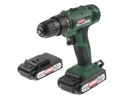 Дрель HAMMER аккум. ACD18BS 18В 2x2Ач 10мм 0-350/0-1350об/мин 45Нм, кейс, быстр. зарядка