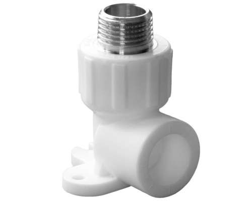 Угольник комбинированный ППР PPRC НР 25х1/2" Политэк с креплением НАР резьба, белый (уп. 30 шт)