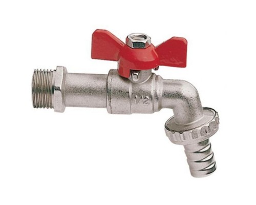 Кран шаровый со сливным штуцером "бабочка" НР наружная резьба 1/2" (JIF.371) уп 15 шт