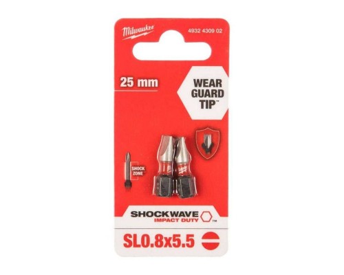 Бита Milwaukee SL0,8x5,5 25мм SHOCKWAVE, упак_2